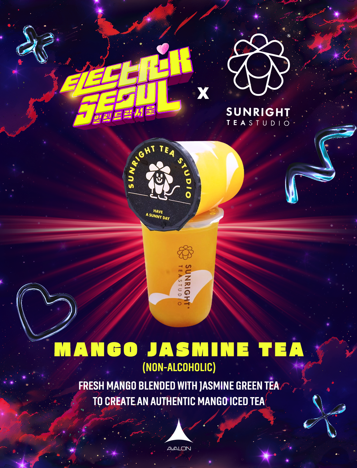 Mango Jasmine Tea Poster Flyer with hearts and lights